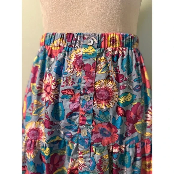 MELLODAY Tiered Maxi Skirt Floral Blue Pink Yellow Flowy Y2K M boho fairy whimsi - Picture 3 of 5